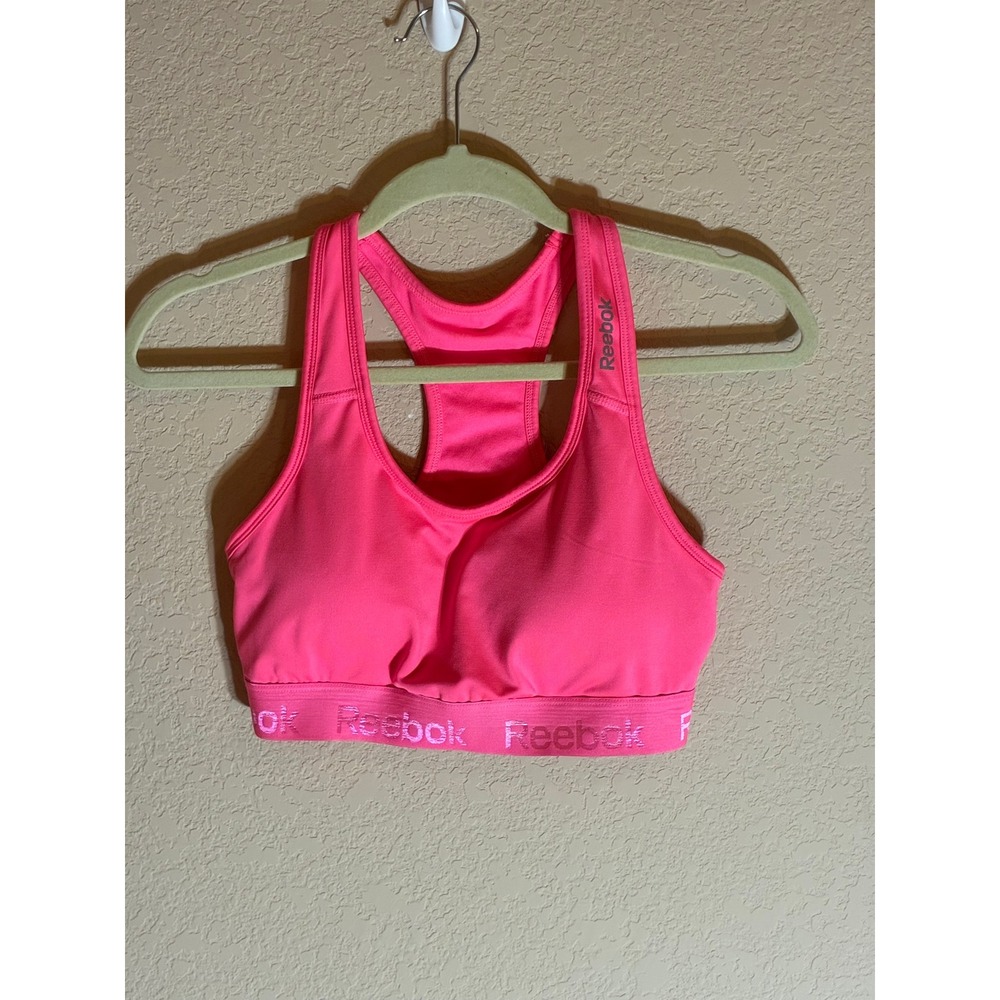 Reebok Women Neon Pink Racerback Sports Bra Medium Impact With Pads Size M